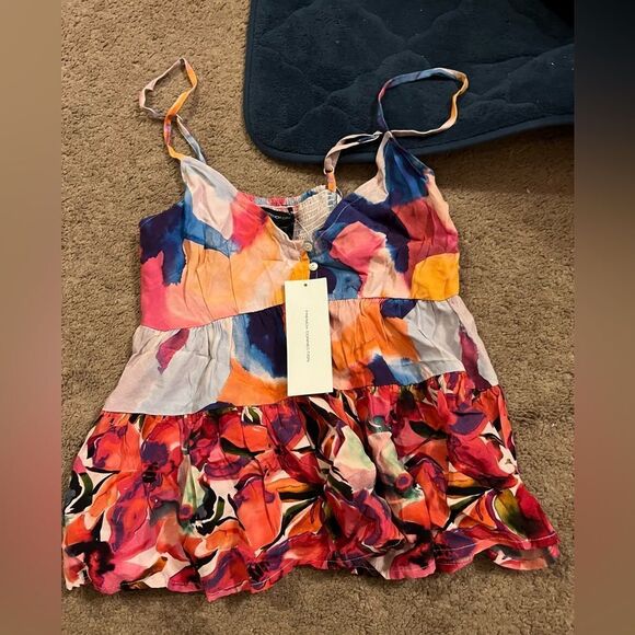 French Connection Vivviola Bubble Gum Multi Color Cami Peplum Top Sz 0 - Picture 1 of 11